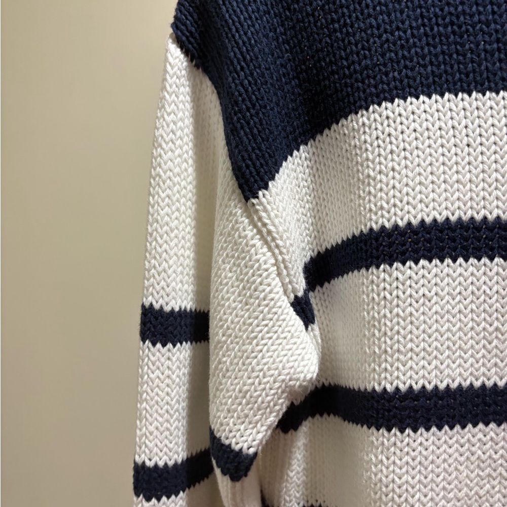 Caslon Easy Pima Cotton Roll Neck Striped Sweater in Navy Ivory Stripe - Picture 6 of 7
